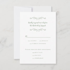 Sage Green Elegante Trouwmaaltijd Minimalist RSVP Kaartje