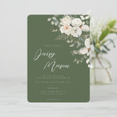 Sage Green – Elegante Witte Bloemen Botanische bru Kaart (Staand voorkant)
