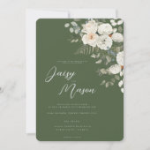 Sage Green – Elegante Witte Bloemen Botanische bru Kaart (Voorkant)