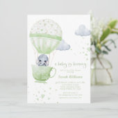 Sage Green Elephant Baby is Breedend Baby shower Kaart (Staand voorkant)