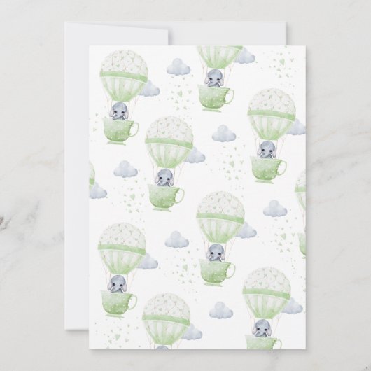 Sage Green Elephant Baby is Breedend Baby shower Kaart (Achterkant)