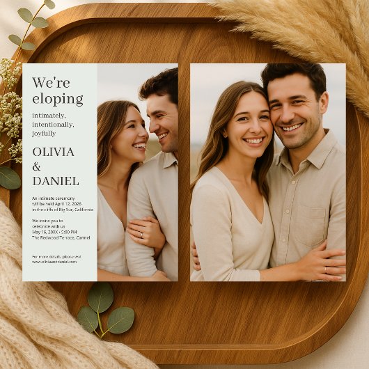 Sage Green Elopement Minimal Photo Kaart