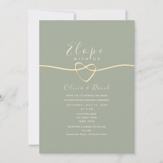 Sage Green Elopement & Receptie Uitnodigen Kaart (Voorkant)
