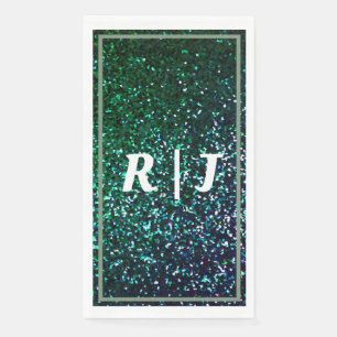 Sage Green Emerald Glitter Monogram Name Wedding Servet