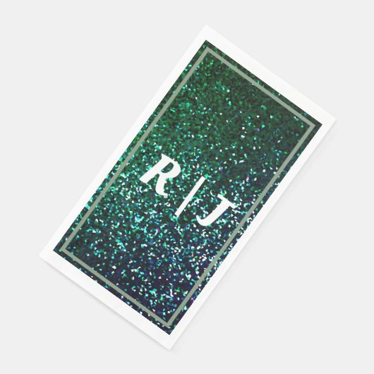Sage Green Emerald Glitter Monogram Name Wedding Servet (Hoek)