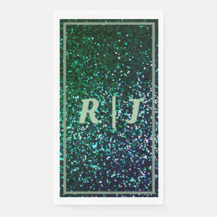 Sage Green Emerald Glitter Monogrammed Wedding Servet