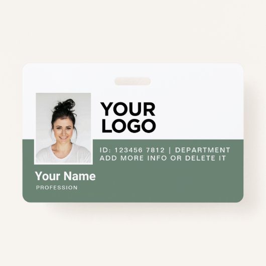 Sage Green Employee Moderne Photo ID Security Badge (Voorkant)