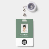 Sage Green Employee Photo, Logo, Name Badge (Voorzijde met uittrekbare clip)