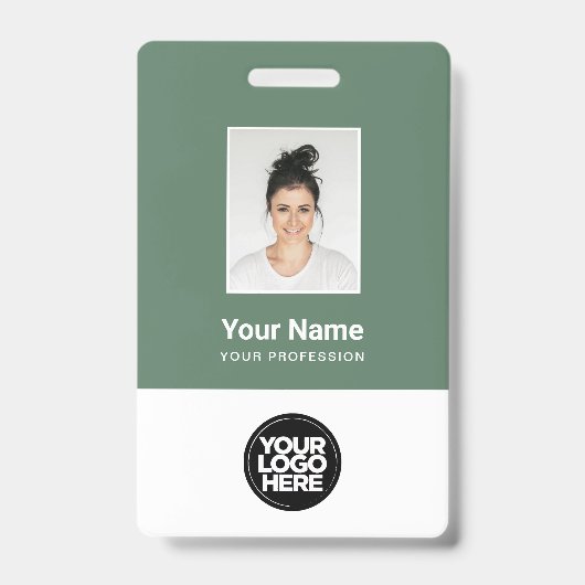 Sage Green Employee Photo, Logo, Name Badge (Voorzijde)