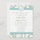 Sage Green en Aqua Damask Wedding Invite Kaart (Voorkant)