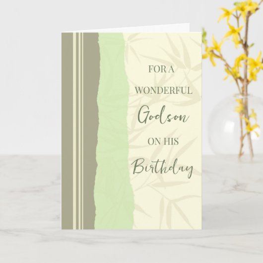 Sage Green en Beige Godson Verjaardag Kaart (Gele Bloem)