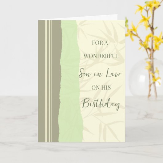 Sage Green en Beige Zoon in Recht Verjaardag Kaart (Gele Bloem)