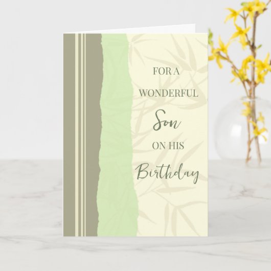 Sage Green en Beige Zoon Verjaardag Kaart (Gele Bloem)