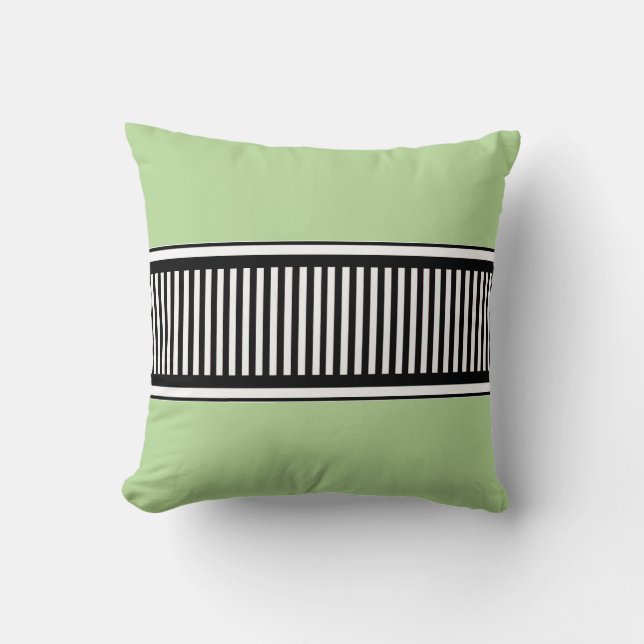 Sage Green en Black Polka Dot Lines Abstract Kussen (Voorkant)