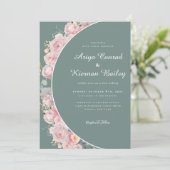 Sage Green en Blush Bloemen Huwelijk Kaart (Staand voorkant)