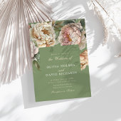 Sage Green en Blush Pink Peony bruiloft uitnodigin Kaart