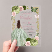 Sage Green en Blush Princess Quinceanera Acryl Uitnodigingen (Insitu (Draagbaar))