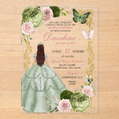 Sage Green en Blush Princess Quinceanera Acryl Uitnodigingen (Voorkant)