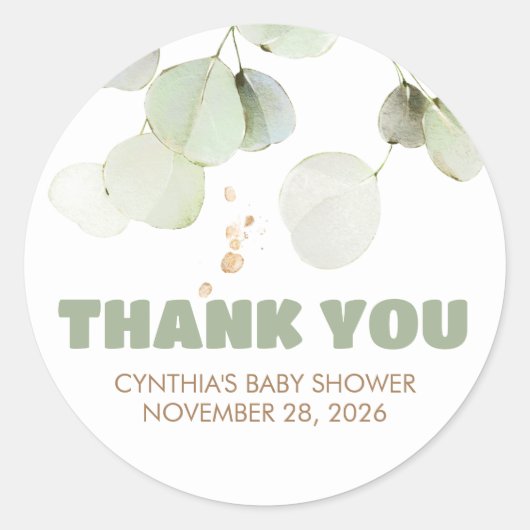 Sage Green en Brown Eucalyptus Leaves Bedankt Ronde Sticker (Voorkant)