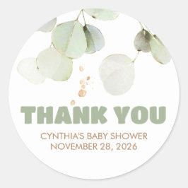 Sage Green en Brown Eucalyptus Leaves Bedankt Ronde Sticker