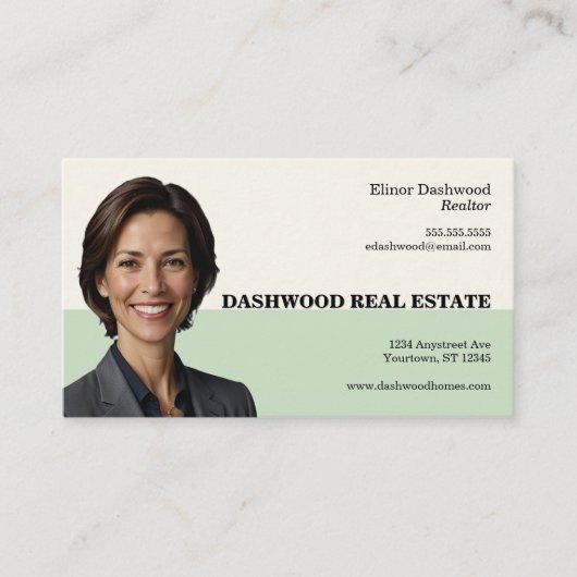 Sage Green en Buff Kleurblokken Onroerend goed Visitekaartje (Voorkant)