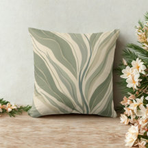 Sage Green en Cream Abstract Bladeren Patroon