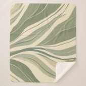 Sage Green en Cream Abstract Bladeren Patroon Sherpa Deken (Voorkant)