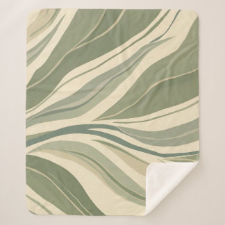 Sage Green en Cream Abstract Bladeren Patroon Sherpa Deken