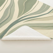 Sage Green en Cream Abstract Bladeren Patroon Sherpa Deken (3/4)