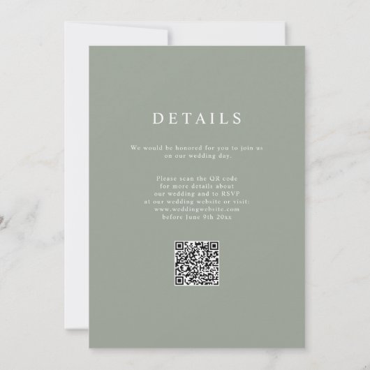 Sage Green en Cream Elegant Wedding QR Code Kaart (Achterkant)