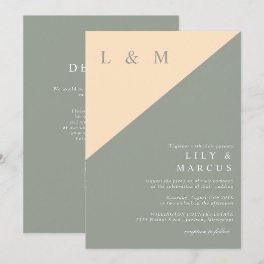 Sage Green en Cream Elegant Wedding QR Code Kaart (Voorkant / Achterkant)