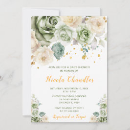 Sage Green en Cream Floral Baby shower Kaart