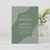 Sage Green en Cream Geometric Swirl Wedding Kaart (Staand voorkant)