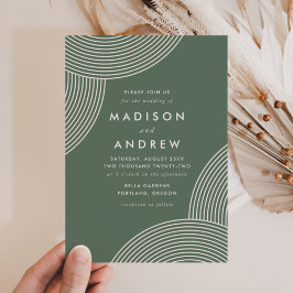 Sage Green en Cream Geometric Swirl Wedding Kaart