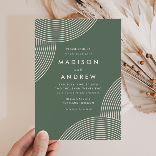 Sage Green en Cream Geometric Swirl Wedding Kaart