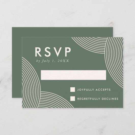 Sage Green en Cream Geometric Swirl Wedding RSVP Kaartje (Voorkant / Achterkant)