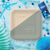 Sage Green en Cream Minimalist Monogram Trouwen Papieren Bordje (Feest)