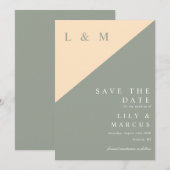 Sage Green en Cream Minimalist Monogram Trouwen Save The Date (Voorkant / Achterkant)
