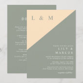 Sage Green en Cream Monogram Alles in één bruiloft Kaart (Voorkant / Achterkant)