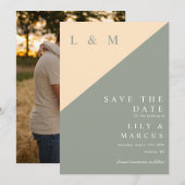 Sage Green en Cream Monogram Trouwfoto Save The Date (Voorkant / Achterkant)