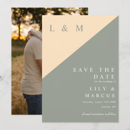 Sage Green en Cream Monogram Trouwfoto Save The Date