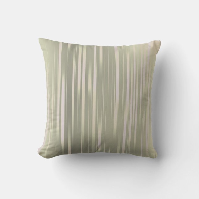 Sage Green en Cream Vertical Stripe Kussen (Voorkant)
