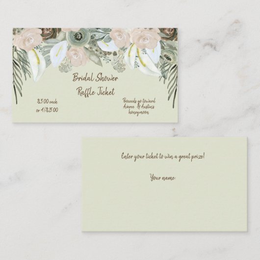 Sage Green en Cream Waterverf Rozen Behuizing Informatiekaartje (Voorkant / Achterkant)