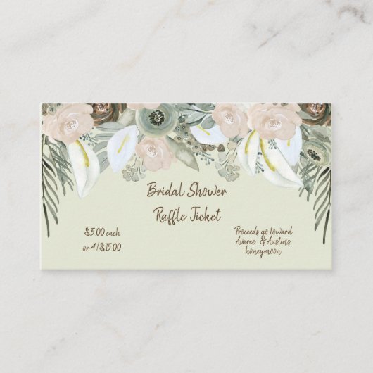 Sage Green en Cream Waterverf Rozen Behuizing Informatiekaartje (Voorkant)