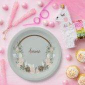 Sage Green en Creamy Vanilla Waterverf Flowers Papieren Bordje (Feest)