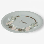 Sage Green en Creamy Vanilla Waterverf Flowers Papieren Bordje (Gekanteld)