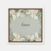 Sage Green en Creamy Vanilla Waterverf Flowers Servet (Voorkant)