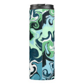 Sage Green en Dark Blue Swirls Abstract Thermosbeker (Achterkant)