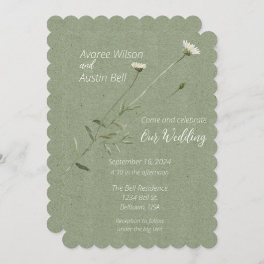 Sage Green en een eenpersoons Daisy Kaart (Voorkant / Achterkant)