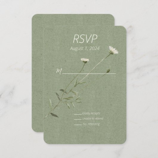 Sage Green en een enkele Daisy Response Kaart (Voorkant / Achterkant)